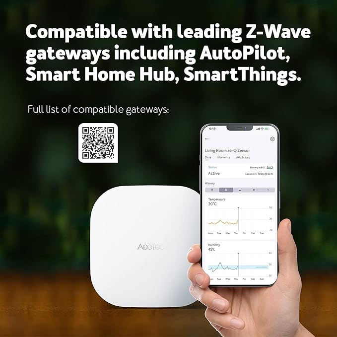 Aeotec aërQ Temperature, Humidity, Dew Point Sensor - Wireless, Battery Powered, Z-Wave Hub Required (White) - Image 4