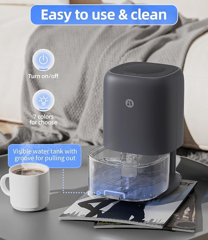 Dehumidifier, 35 OZ Small Dehumidifiers for Bedroom for Home, Quiet with Auto Shut Off, Dehumidifiers for Bedroom (280 sq. ft), Bathroom, RV, Closet, Grey - Image 5