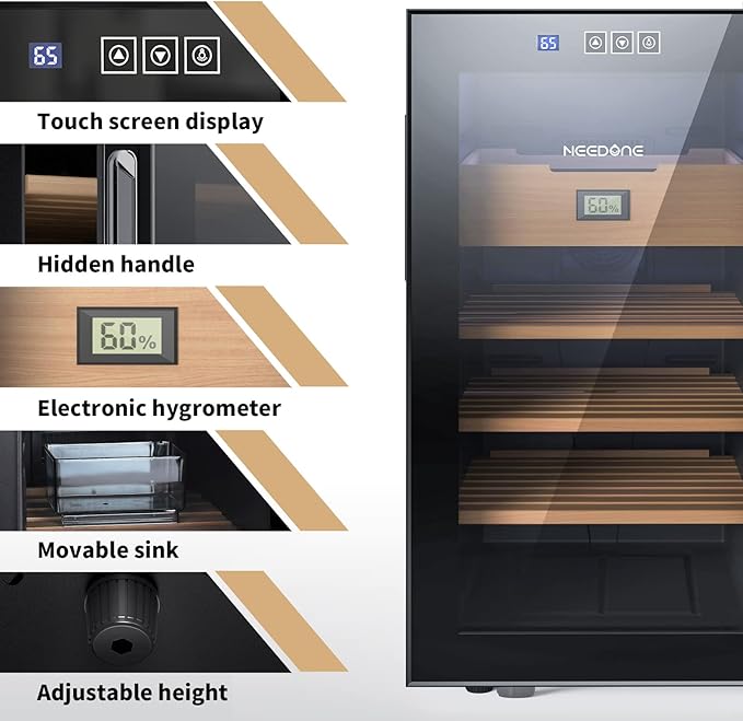 NEEDONE Cigar Humidor 48L with Heating and Cooling Temperature Control System, Quiet Thermostatic Electric Cooler Cabinet for 350 Counts with Digital Hygrometer, Spanish Cedar Wood, Gift for Men - Image 7