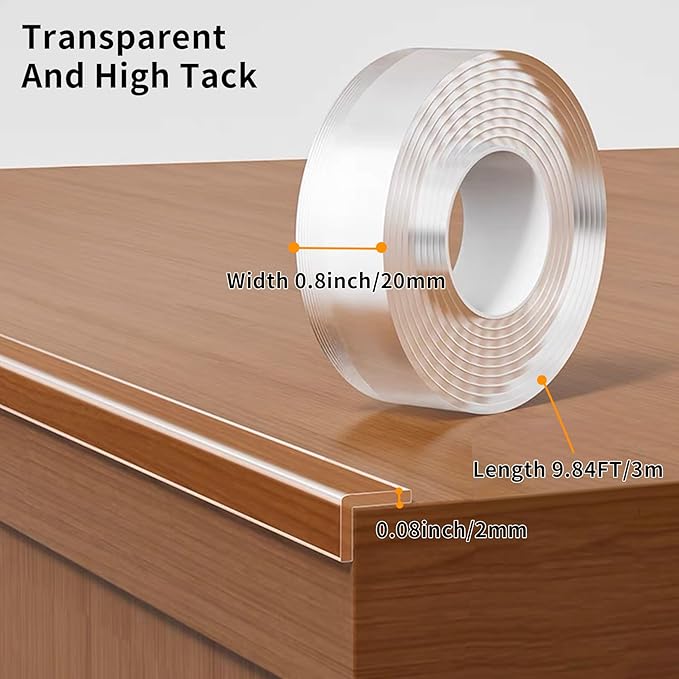 0.8 in x 9.84 FT,Clear Edge Protector Strip Sharp Edge Wrap Cover Tape, Self Adhesive Protective Bumper Guards for Cabinet Door Desk Glass Table Bed Furniture, Kitchen Countertop, Waterproof - Image 2