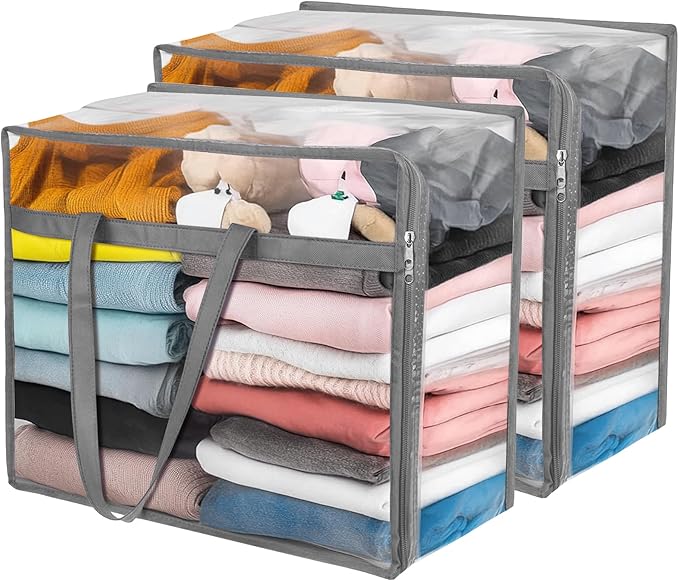 Budding Joy Clear Zippered Storage Bags for Clothes,40L Closet Organizers and Storage Containers Vinyl Moving Bag for Bedding, Linen, Blankets, Comforters, Clothing & Toys, Grey, 2 Pack by BuddingJoy-BuildaJoyfulLifeforYou
