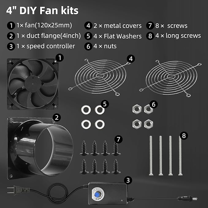 120mm 12V Axial Exhaust Duct Fan with 4" Flange Adapter Variable Speed Controller Moisture-Proof for 3D Printer Enclosure Laser Engraver Soldering Fume Extractor Grow Tents & Workshop Ventilation - Image 6