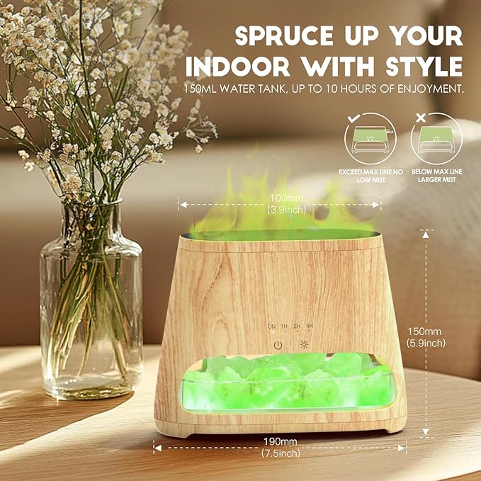 SALKING Colorful Flame Fire Diffuser Humidifier, Himalayan Salt Lamp, 7 Colors Changing Oil Diffuser, Ultra-Quiet Essential Oils Aromatherapy Diffusers for Large Room, Bedroom,150ml (Wooden Grain) - Image 7