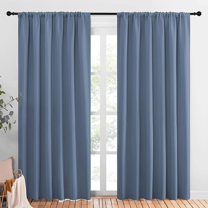 NICETOWN Living Room Curtains, Blackout Curtain Panels, Window Treatment Energy Saving Thermal Insulated Solid Rod Pocket Blackout Drapes/Draperies (Stone Blue, 1 Pair, 70 by 84-inch) by NICETOWN