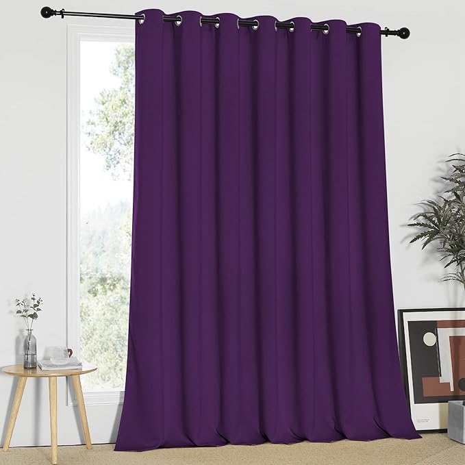 NICETOWN Blackout Curtain 95 inches Long - Silver Rings Thermal Insulated Wide Sliding Glass Door Privacy Blinds for Hall/Villa (Royal Purple, 100 inches Wide) by NICETOWN