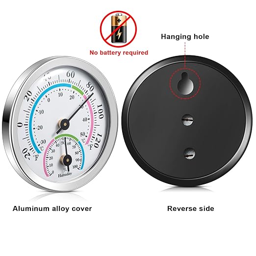 Weewooday 3 Pcs Indoor Outdoor Thermometer 2 in 1 Mini Home Temperature Humidity Hygrometer Monitor Gauge for Home Offices Wall(Silver,2.2 Inch) - Image 4