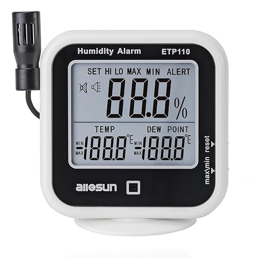 ALLOSUN Digital Thermometer Hygrometer Indoor Humidity Greenhouse Temperature Monitor Alarm Long Probe Gauge Dew-Point Meter with LCD Display by ZhangzhouEasternTechnologyGroup
