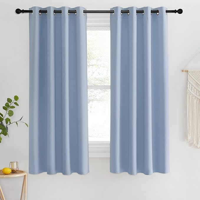 NICETOWN Blackout Short Curtain 63 inches Long for Windows, Thermal Insulated Curtain Grommet Room Darkening Window Treatment for Bedroom/Living Room, 1 Panel, W46 x L63, Vintage Blue by NICETOWN