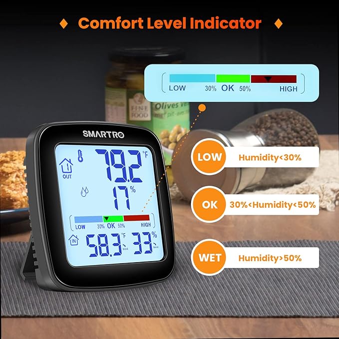 SMARTRO SC92 Professional Indoor Outdoor Thermometer Wireless Digital Hygrometer Room Humidity Gauge Temperature and Humidity Meter Pro Accuracy Calibration - Image 5