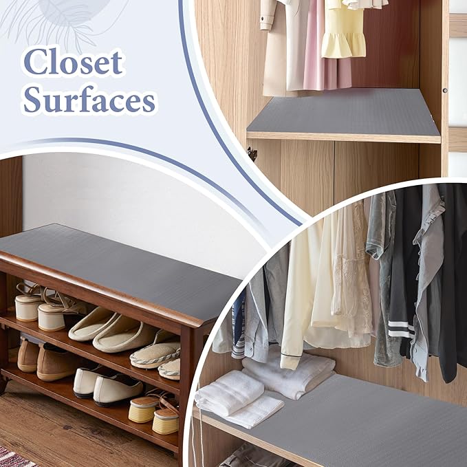 Drawer and Shelf Liner for Kitchen Cabinet: 17 in X 20 Ft Non Slip Waterproof Shelf Paper Non Adhesive Refrigerator Liners Gray Easy Liners for Bathroom Cupboard with Knife Tape Measure - Image 7
