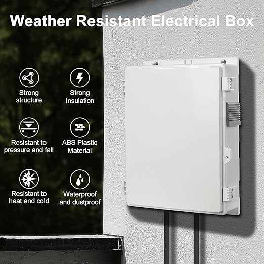 Outdoor Electrical Junction Box, ABS Water Resistant Enclosure with Internal Mounting Panel & Hinged Cover, 15.7" H* 11" L* 4.1" W - Image 2