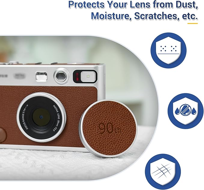 Retro Leather Lens Cap for Fujifilm Instax Mini EVO, Brown Aluminum Anti-Dust Anti-Scratches Lightweight Camera Lens Cover with Soft EVA Interior, Accessories for Fuji Mini Evo Lens Protection Cover - Image 3