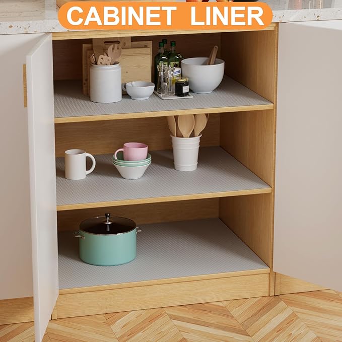 Shelf Liners for Kitchen Cabinets Waterproof: 10 Inch Wide Drawer Liner Light Gray - 10 in × 33 FT Easy to Cut Non-Adhesive Shelf Paper for Pantry - Image 2