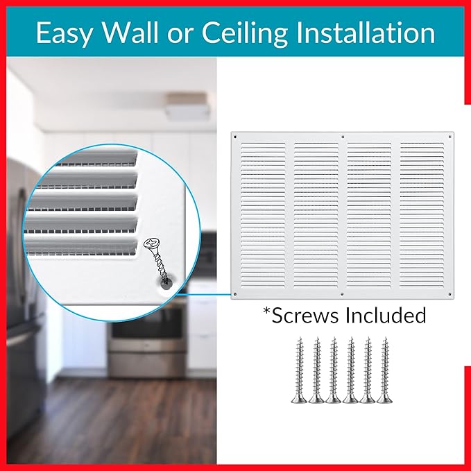 14x8 Vent Cover (duct opening) - White HVAC Return Air Grille for Wall and Ceiling - Metal AC Vent Cover with Mesh - Rectangular Ventilation Register - External Dimensions: 15.75" W x 11.81" H - Image 4