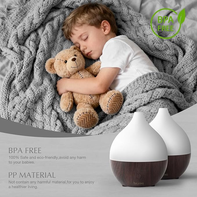 SALKING Essential Oil Diffuser (Set of 2 Dark), 100ml Small Ultrasonic Aromatherapy Diffuser for Essential Oils, Auto Shut-Off, Cool Mist Humidifier with Warm White Light, for Office Home - Image 5