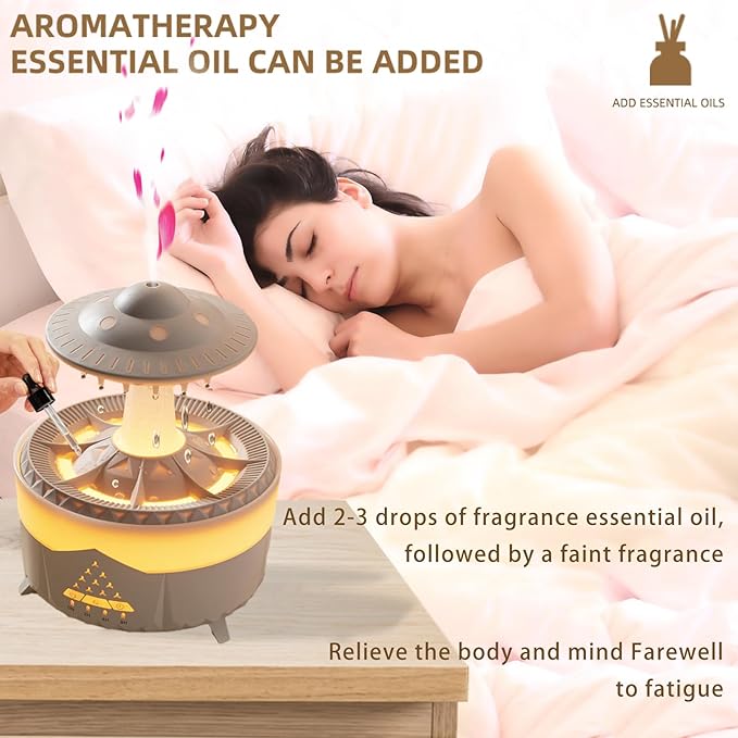 Raindrop Humidifier for Bedroom Large Room -Air Humidifiers and Aromatherapy Diffuser,Ultrasonic humidifier,Quiet humidifier with Ambient Light & 4 Timer,Waterless Auto Off (No remote control) - Image 2