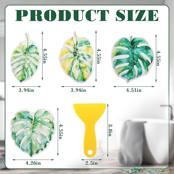 32 Pcs Cute Non Slip Bathtub Stickers for Shower Colorful Bathroom Anti Slip Shower Stickers Floor Applique Adhesive Decals with Scraper for Bathtub Bathroom Floor Pools(Monstera Deliciosa) - Image 2