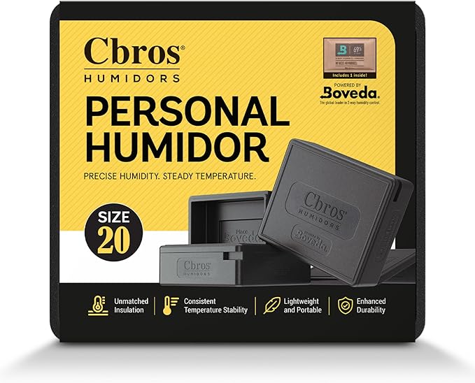 Cbros Humidor 69% Two- Way Humidity Control Box Powered by Boveda, Moisture Absorber, Maintain Freshness and Consistent Temperature Size (Size 20) by Unknown