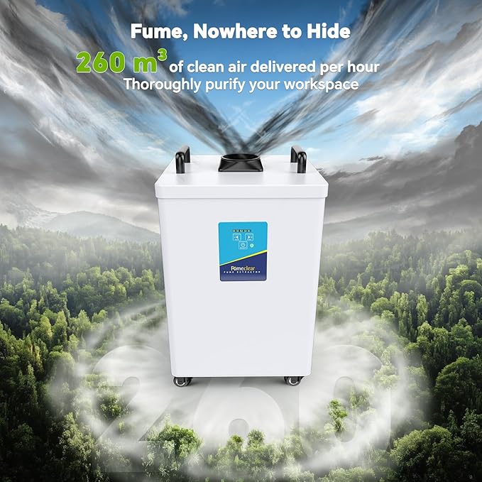 FumeClear FC-2002 Fume Extractor, 260 to 300m³/h Strong Suction, Low-Noise with 12 Filters Laser Fume Extractor for S1, D1 Pro 10W to 20W Laser Engraver Soldering Smoke Extractor - Image 3