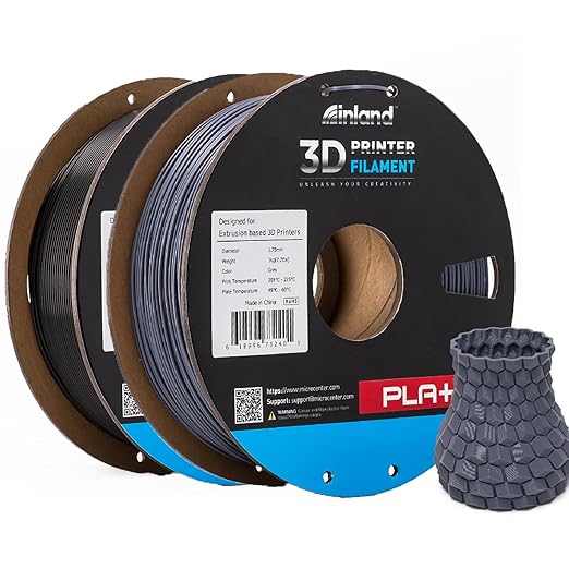 INLAND Micro Center PLA+ 3D Printing Filament 1.75mm - PLA Pro Dimensional Accuracy +/- 0.03 mm - 1kg Cardboard Spool (2.2 lbs) (2 Pack Black & Gray, 1.75mm) by INLAND
