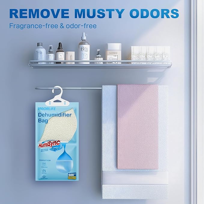 Moisture Absorbers, Hanging Closet Dehumidifier Bags 9.8 OZ, Portable Dehumidifiers for Wardrobes, Bathrooms & Bedrooms, Humidity Packs Attract Excess Moisture, Desiccant 5 Pack (Blue) - Image 3