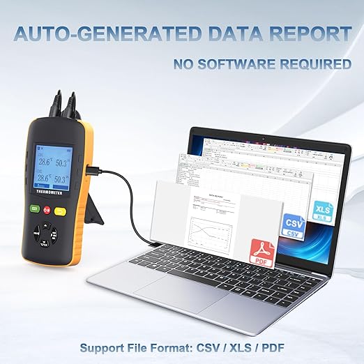 Tzone Temperature and Humidity Data Logger USB with Probe,Dual Channel Temp Humidity Recorder with Data Report, Digital Industrial Thermometer Recording Handheld RH Logger for Greenhouse Freezer Lab - Image 2