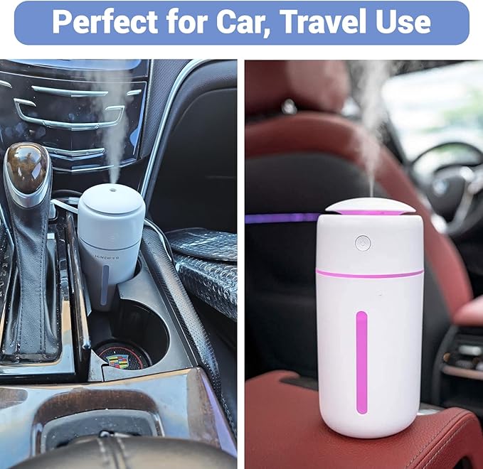 Personal Ultrasonic Cool Mist Humidifier for Car Bedroom Office, Portable Rechargeable Travel Humidifier for Car & Desk, with 7 Color Lights, Battery Powered - Image 6