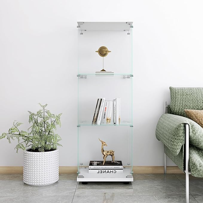 Yoluckea 3 Shelves Glass Display Cabinet with Door,Floor Standing Clear Glass Curio Cabinet Collection Display Case for Living Room Bedroom 49.41”x15.16”x13.58” White (Quick Assembly) by Yoluckea