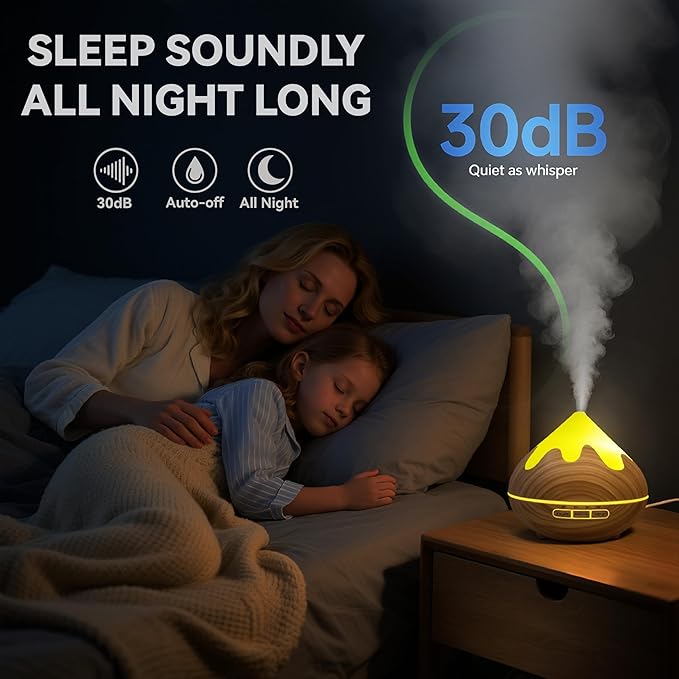 500ML Essential Oil Diffuser, Aromatherapy Diffuser with Remote Control, Multifunctional Air Diffusers for Home Office Room, Fragrance Aroma Diffuser with 7 Color LED & 2 Mist Mode, Brown - Image 8