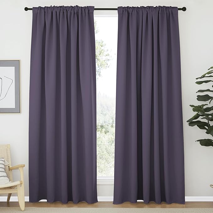 NICETOWN Blackout Curtain Panels Window Draperies - (Greyish Purple Color) 62x84 inch, 2 Pieces, Privacy Blackout Cloth Fabric, Living Bedroom Room Divider/Sliding Patio Decor Window Curtains - Image 2