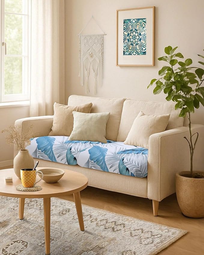 Fuloon Sofa Cushion Covers, Stretch Printed Seat Cushion Cover Couch Seat Slipcovers Washable Furniture Protector for Armchair Loveseat Sofa (Floral Gray-Blue, 3 PCS) - Image 5