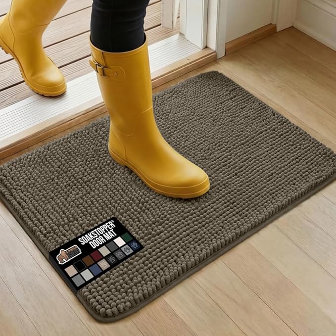 GORILLA GRIP SOAKSTOPPER Dog Door Mat, 30x20 Machine Washable Rug Absorbent Doormat Captures Moisture Mud Dirt, Quick Dry Soft Chenille Entryway Rugs Indoor Entrance Mats for Dog Paws, Cappuccino by GorillaGrip