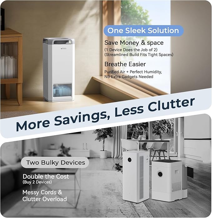 Afloia Humidifier for Bedroom Large Room - Mist Free Evaporative 2 in 1 Humidifier and Air Purifier in One Combo for Home with Top Fill 5L Tank/Humidity&Air Quality Sensor/2-24H Timer - Image 8