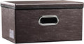 PRANDOM Collapsible Storage Box with Lid [1-Pack] Leather Fabric Foldable Storage Bin Organizer Container Basket Cube with Cover for Home Bedroom Closet Office Nursery Brown (13.6x9.6x6.9) by Prandom