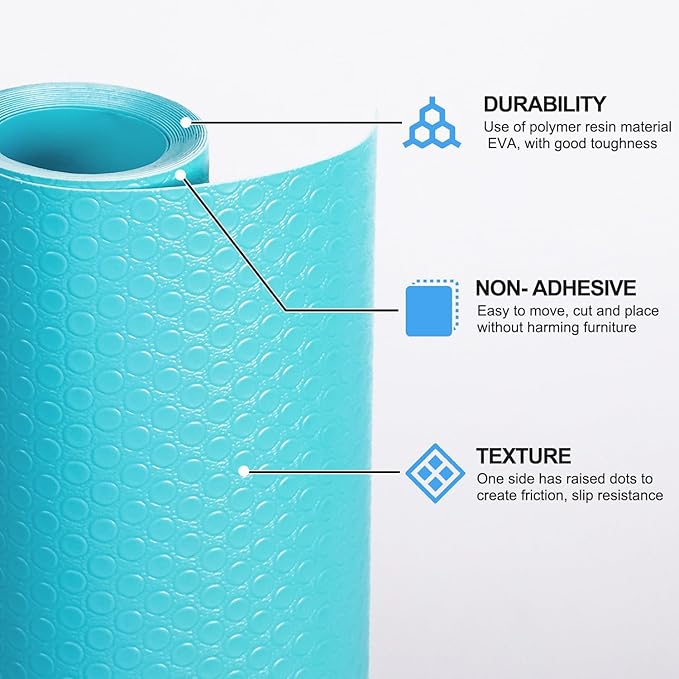 Bloss Shelf Liners, 24×118 inch Drawer Liner, Non Adhesive EVA Drawer Mat Liners Roll for Bathroom, Kitchen, Desks, Deco Shelves - Blue - Image 2