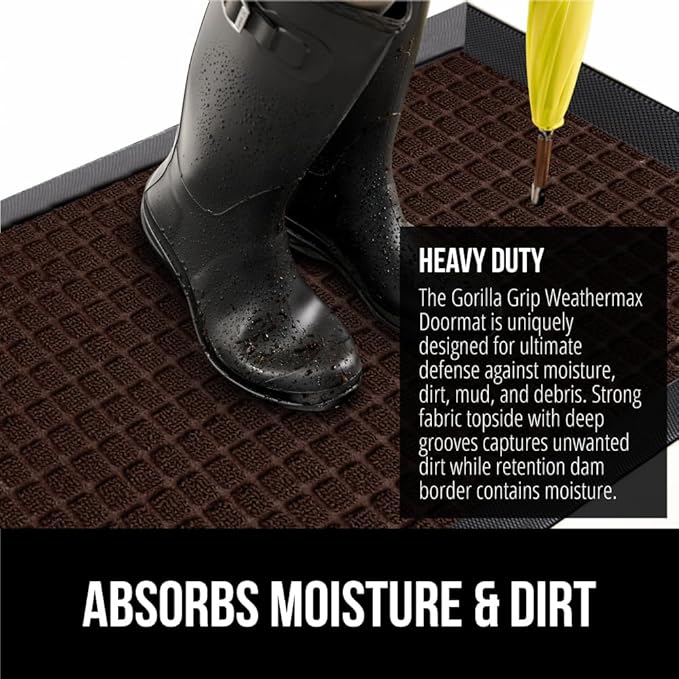 GORILLA GRIP 100% Waterproof All-Season WeatherMax Doormat, 47x35, US Designed Natural Rubber, Stain and Fade Resistant, Low Profile Indoor Outdoor Door Mats, Easy Clean Patio Mat, Coffee Squares - Image 4