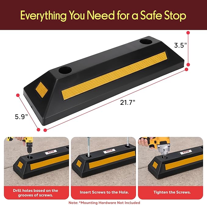 Pyle 2-Pack Heavy Duty Rubber Wheel Stops for Garage Parking – Durable, High-Visibility Tire Blocks for Cars, Trucks, Vans, RVs, Trailers, Forklifts – Reflective Safety Strip Included - Image 7