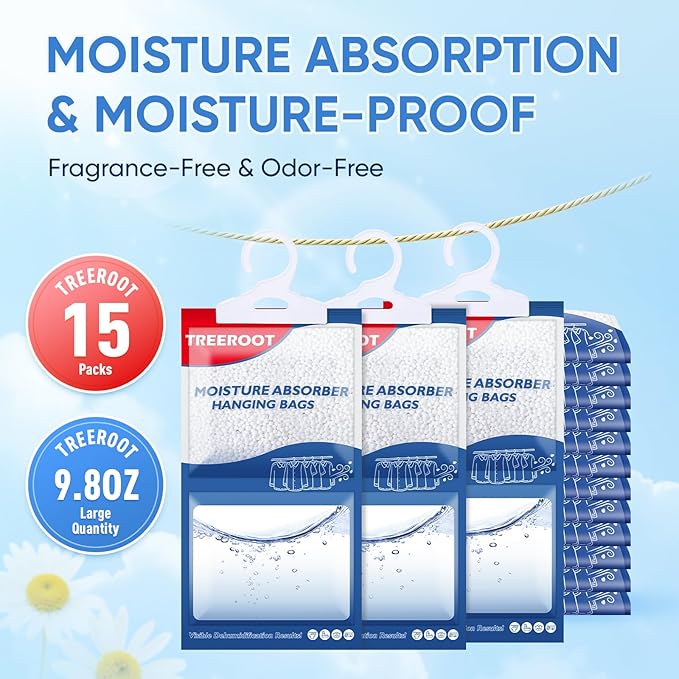 15 Pack Moisture Absorbers for Closet, 9.8OZ Hanging Closet Dehumidifier Bags, Hanging Humidity Absorber in Wardrobes, Kitchens and Bathrooms, Fragrance Free Portable Moisture bags - Image 2