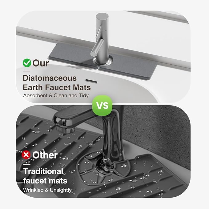 15.8" x 4" Stone Faucet Mat for Kitchen Sink, Quick Drying Diatomite Sink Tray, Faucet Sink Splash Guard for Prevents Moisture Buildup (Dark Gray) - Image 6
