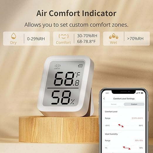 SwitchBot Thermometer Hygrometer, Bluetooth Indoor Humidity Meter for Home, Temperature Sensor with App Control, Large LCD Display, Notification Alerts (Meter Plus *2+Hub mini) - Image 5