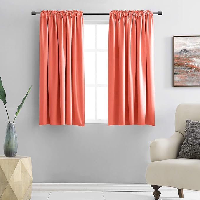 DONREN 48 Inch Length Coral Blackout Curtains for Bedroom - Small Window Treatment Rod Pocket Curtain Drapes (Set of 2 Panels,52 W x 48 L) by DONREN