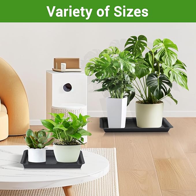 GREANER Plant Saucer Tray Rectangular, Heavy Sturdy Plastic Plant Drainage Trays, Plant Pot Drainage Tray for Indoor Outdoor, Plant Drip Trays for Pots, Seed Starter Growing Tray(13 x 9 inch, Black) - Image 7