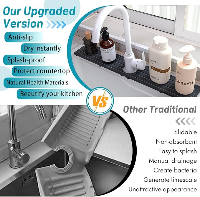 Stone Faucet Mat for Kitchen Sink with Raised Feet, Sink Mat for Kitchen Faucet, Water Absorbent Diatomite Stones Sinks Tray, Sink Splash Guard & Protectors, Stone Drying Tray for Bathroom Counter - Image 6