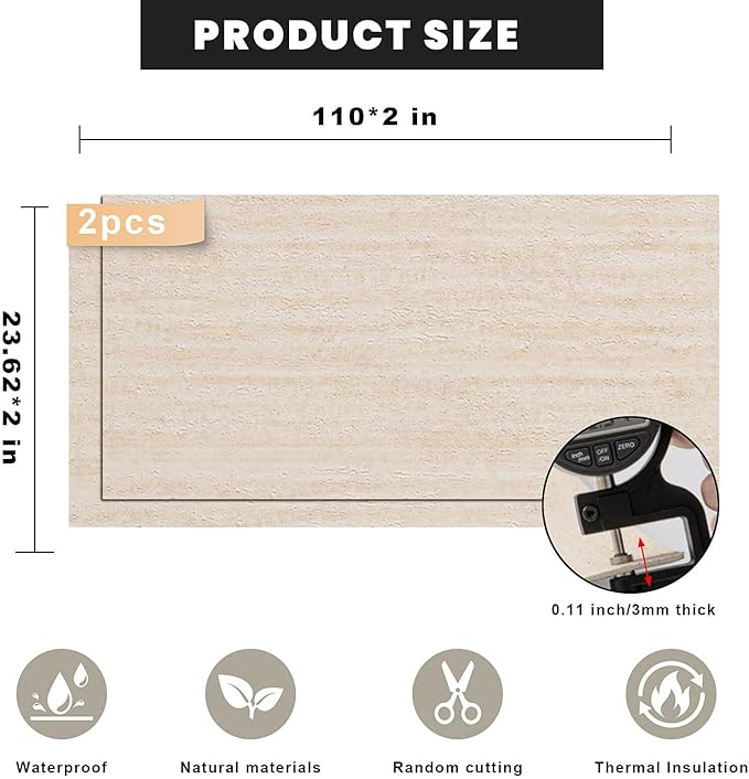 3D Wall Panels Peel and Stick – 2pc X 23.82"x110" PVC Faux Travertine Texture, Self Adhesive Waterproof Wall Covering, DIY Accent Wall, Sofa Background Backsplash & Modern Home Decor, Covers 36 sq.ft - Image 2