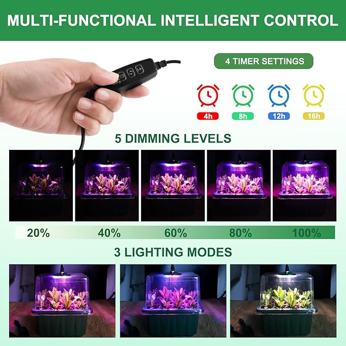 Self-Watering Seed Starter Tray with Timed Grow Light, 6 Packs Plant Starter Tray Seedling Starter Kit with Humidity Domes Base Indoor Mini Greenhouse for Gardening Seeds Growing Starting - Image 3