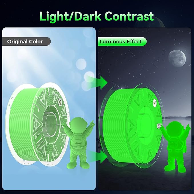 Creality 3D Luminous PLA Printer Filament, 1.75mm Glow in The Dark Shiny Firefly Green PLA Filament for 3D Printing, Best with UV Lamps, 1kg Spool (2.2lbs), Green - Image 6