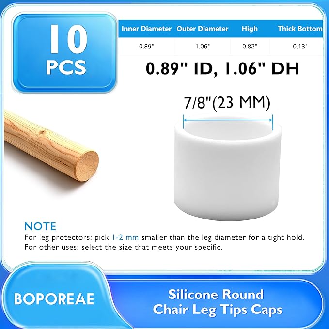 10 Pcs 7/8"(23 mm) Round Chair Leg Tips Caps, Silicone Rubber Furniture Leg Floor Protectors, Reduce Noise Folding Metal Chair Leg Cap Replacement for Bar Stool Leg Patio Indoor, White - Image 9