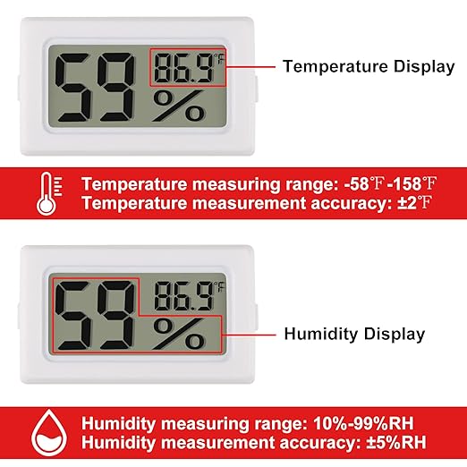 2-Pack Mini Digital Hygrometer Thermometer Gauge with Probe LCD Display Temperature Fahrenheit Humidity Meter for Incubator, Reptile Plant Terrarium, Humidor, Guitar Case, Greenhouse - Image 3