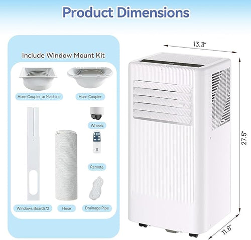 ​​10000 BTU Portable Air Conditioner w/Dehumidifier & Fan | Cools Rooms up to 560 Sq.Ft, Remote Control, LED Display, White​​ - Image 2