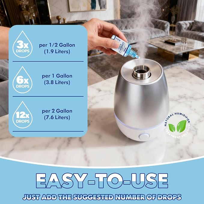 [5 Pack] Humidifier Cleaner Drops, Humidifier Water Treatment Cleaning Solution for All Makes & Models - Slows Buildup & Scaling - Deeply Cleans & Deodorizes Water - 500+ Day Supply - Image 2